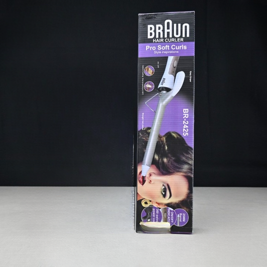 Braun Hair Curler Pro Soft Curls Ceramic Coating with 25mm barrel, Rapid Heating 200℃ in 30 Sec, PTC Heating Body, 35 Watt Energy-Efficient, 100-240V 50/60Hz – Model BR-2425