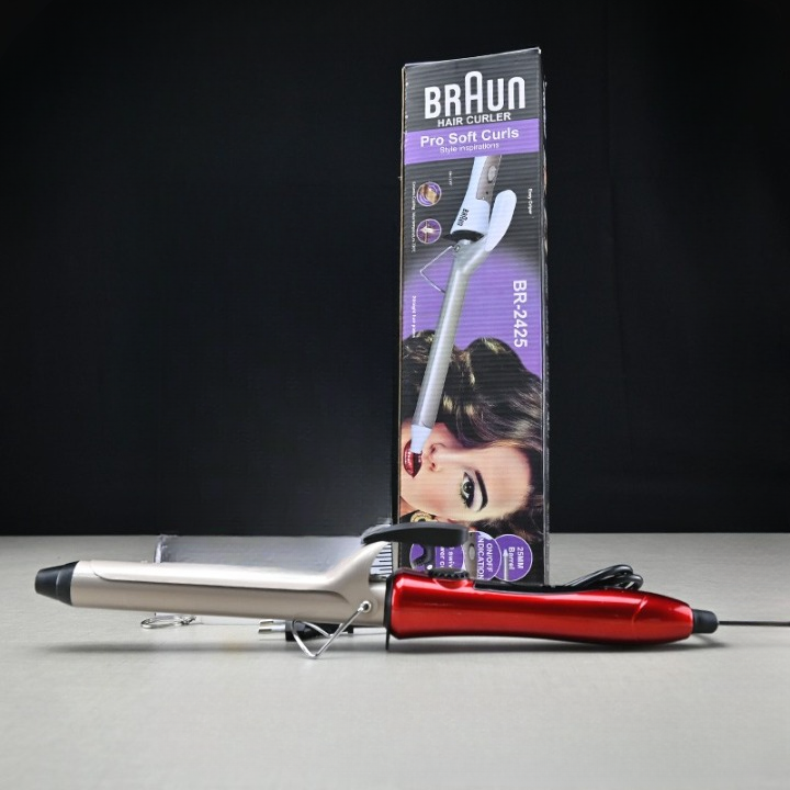 Braun Hair Curler Pro Soft Curls Ceramic Coating with 25mm barrel, Rapid Heating 200℃ in 30 Sec, PTC Heating Body, 35 Watt Energy-Efficient, 100-240V 50/60Hz – Model BR-2425