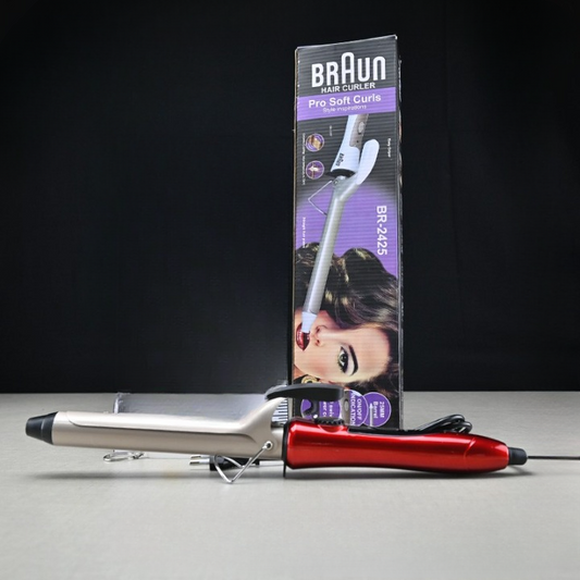 Braun Hair Curler Pro Soft Curls Ceramic Coating with 25mm barrel, Rapid Heating 200℃ in 30 Sec, PTC Heating Body, 35 Watt Energy-Efficient, 100-240V 50/60Hz – Model BR-2425
