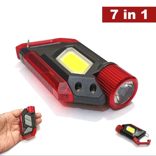 7 in 1 Multifunctional Mini LED Flashlight Keychain COB Work Lights Type-C Rechargeable Pocket Torch Outdoor Camping Emergency Lamp