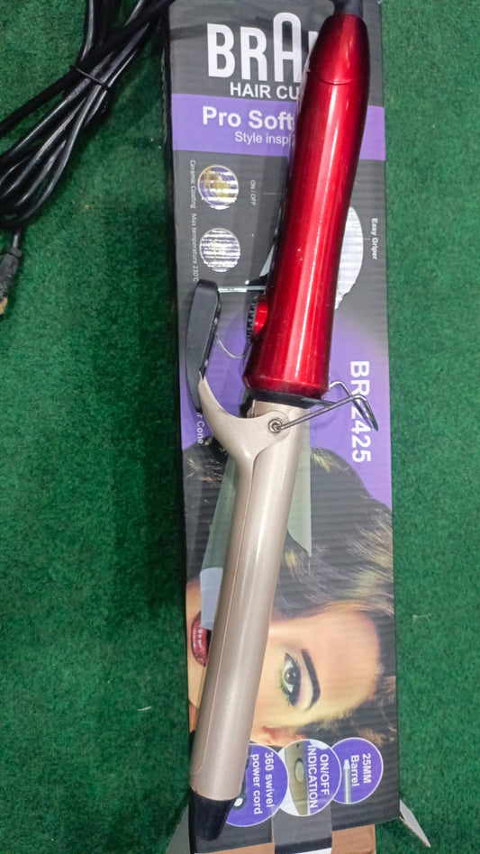 Braun Hair Curler Pro Soft Curls Ceramic Coating with 25mm barrel, Rapid Heating 200℃ in 30 Sec, PTC Heating Body, 35 Watt Energy-Efficient, 100-240V 50/60Hz – Model BR-2425