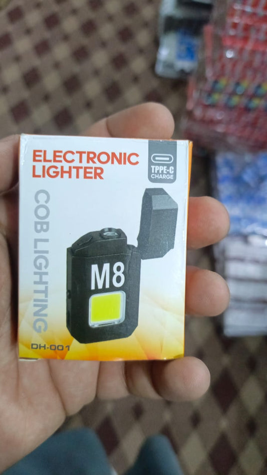 COB Led Flahlight With Lighters Dual Arc Pulse Flameless Lighter Type C Rechargeable Lighter Work Light Mini Light Men's Gift