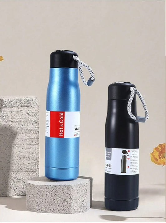 Stainless Steel Insulated Vacuum Water Bottle 550ml, Cola Shape, Leak Proof, with Strong Rope Cap | Hot &amp; Cold Portable Thermos Water Bottle Thermo Mug Stainless Steel Vacuum Flask Mug Insulation Cup (Random Color)