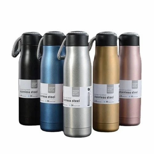Stainless Steel Insulated Vacuum Water Bottle 550ml, Cola Shape, Leak Proof, with Strong Rope Cap | Hot &amp; Cold Portable Thermos Water Bottle Thermo Mug Stainless Steel Vacuum Flask Mug Insulation Cup (Random Color)