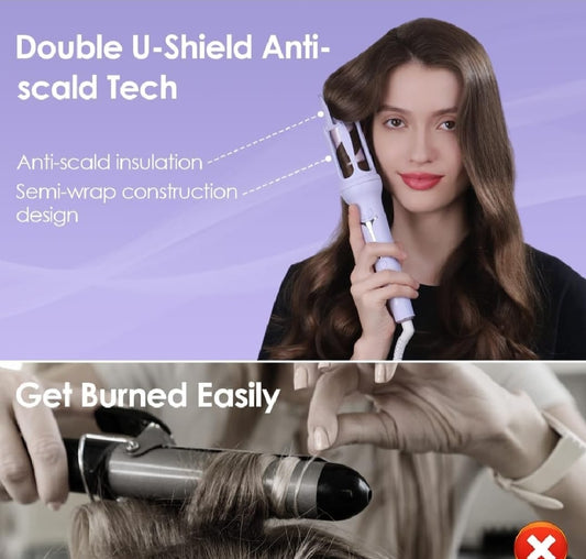 Hair Curler, 32mm Automatic Curling Iron, 3 Adjustable Temperatures And 2 Timer Reminders, Automatic Curling Iron For Long Hair, Double Anti-Scald Function, Australian Specification Plug, Suitable For Everyone ( Random Color )